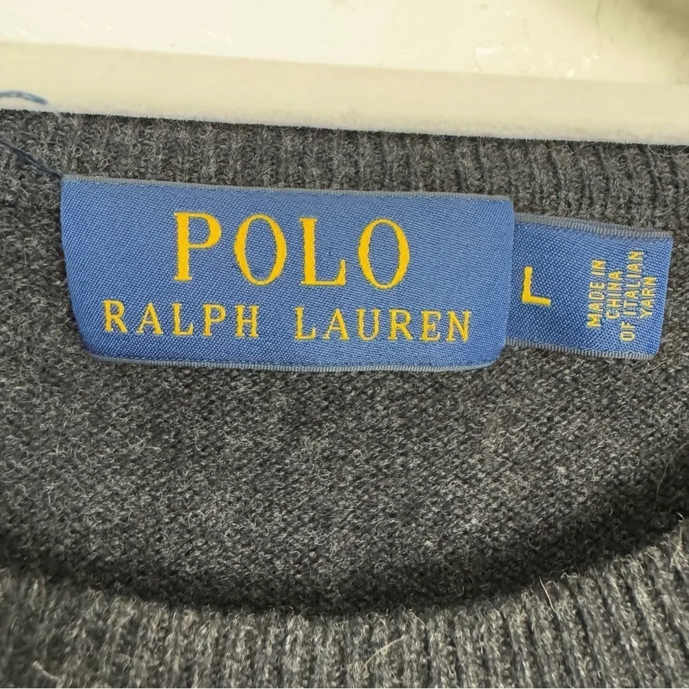Polo Ralph Lauren Dark Gray Crewneck Sweater 100% Merino Wool Size Large